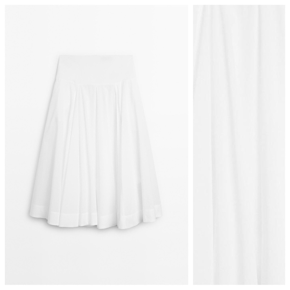 NWT. Massimo Dutti White 100% Cotton Midi Skirt with Yoke Detail. Size 2. - Picture 6 of 12